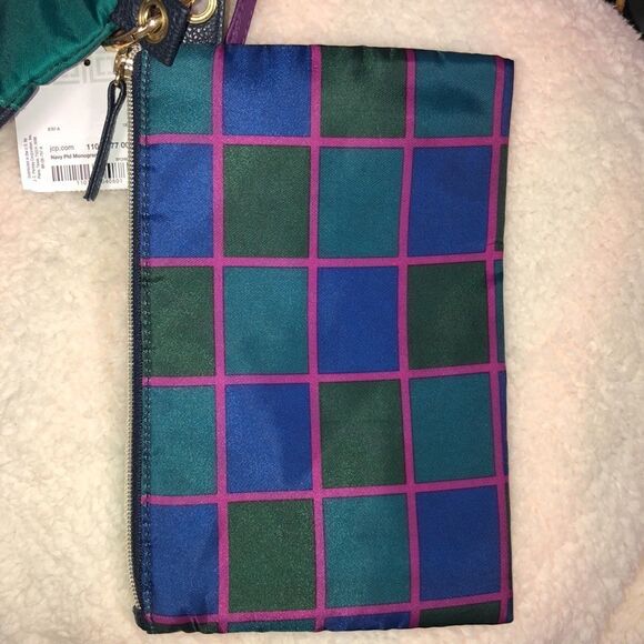 Liz Claiborne Navy Fuchsia Purple Plaid Monogram Travel Bag Set of 3 - Picture 6 of 12